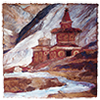 "Stupa by the Bansang Khola" 2001 100 x 100 cm, mixed media on lokta paper